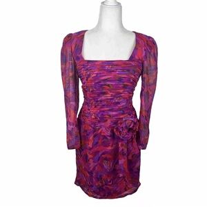 AJ Bari Vintage Ruched Corset Cocktail Dress Long Sleeve Chiffon 8P